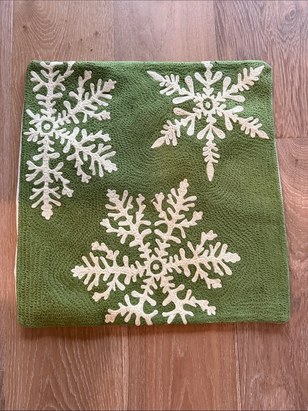 Pottery Barn 2 Holiday Snowflake Throw Pillow Cover - Green and Cream